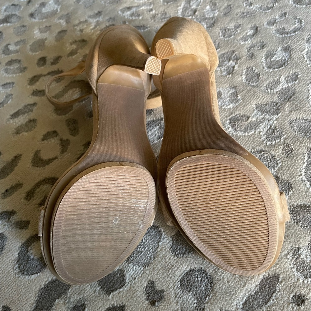 Nude Faux Suede Ankle Strap Stiletto High Heels Size 8 - Picture 6 of 6